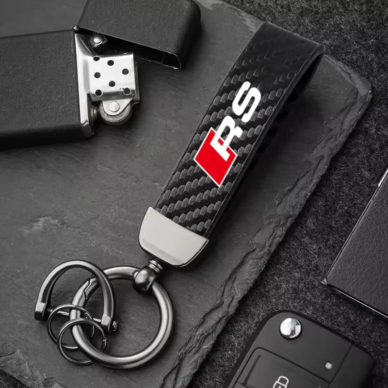 Carbon MicroFiber Leather Key Chain For Audi