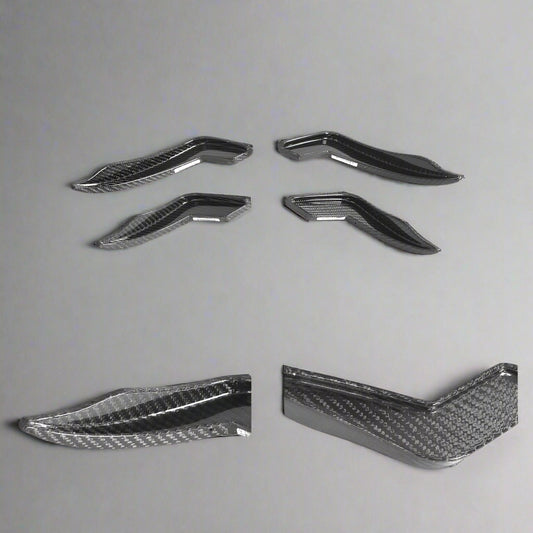 Carbon fiber car parts on a white background with 'Product Details' text.