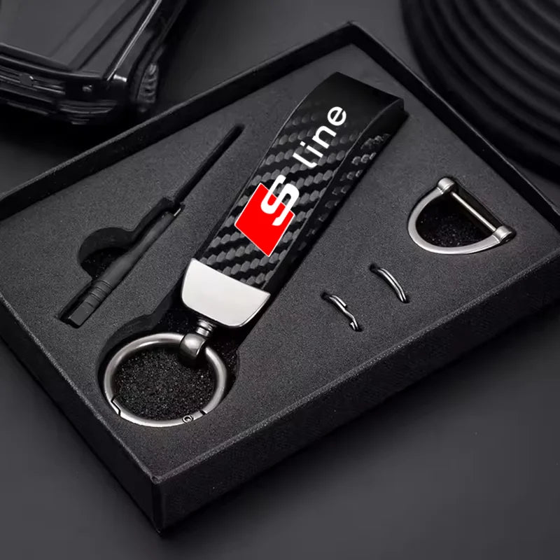 Carbon MicroFiber Leather Key Chain For Audi