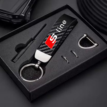 Carbon MicroFiber Leather Key Chain For Audi